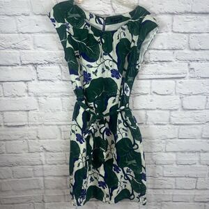 Lands End Women's 100% Linen Lined Botanical Print Beachy Dress Size 12